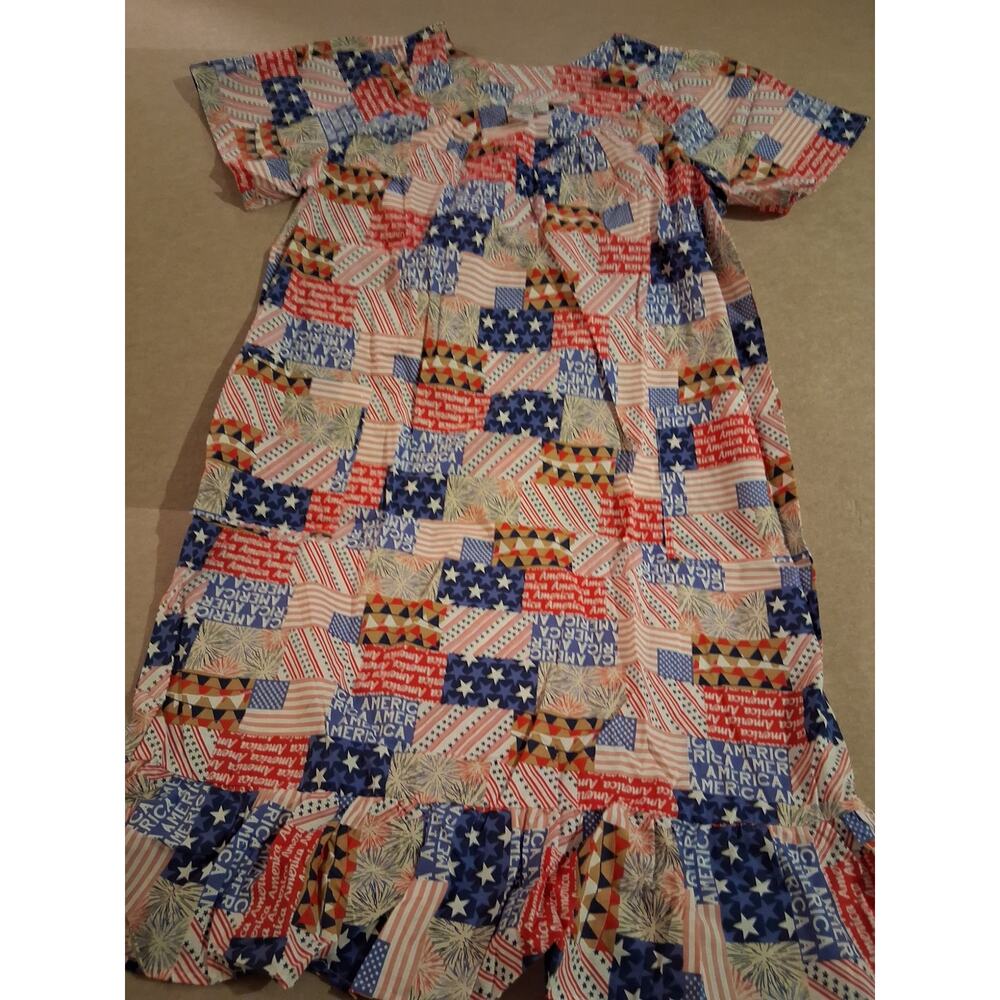 Sz small petite USA America print lightweight cotton midi dress granny core nib